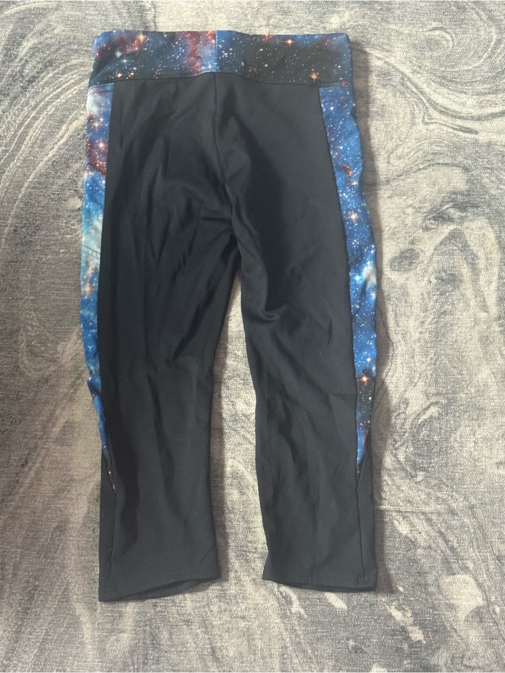Galaxy-Print Active Capri Leggings - Black & Blue- black milk combat pants